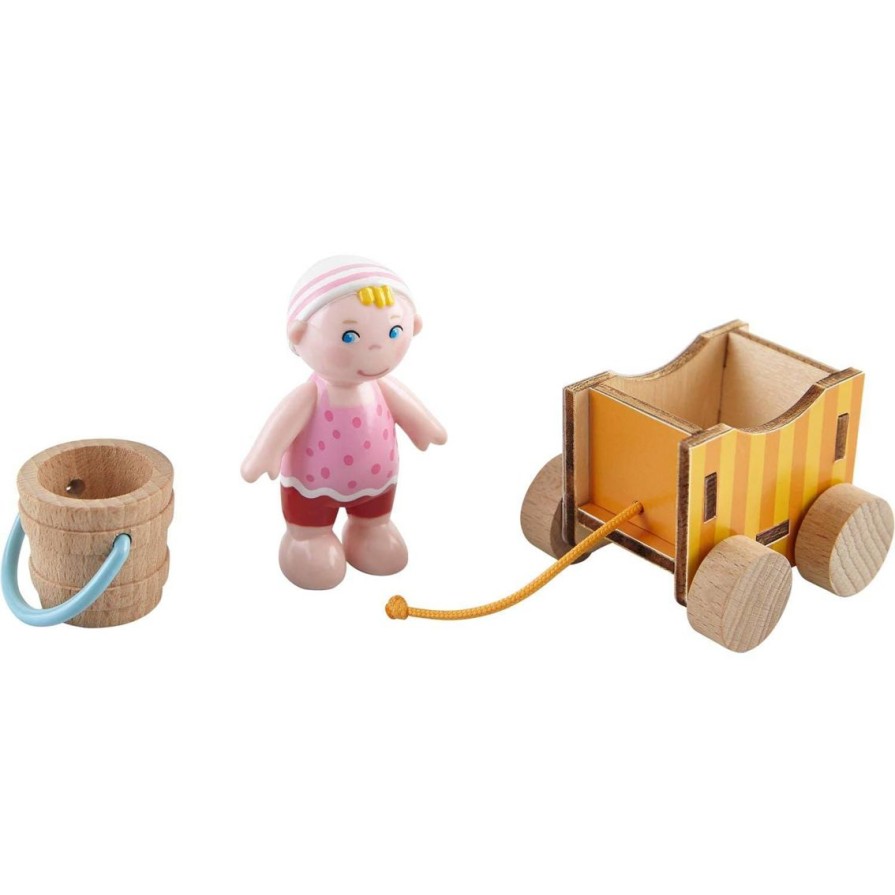 New HABA Little Friends Baby Nora Doll With Wagon & Pail