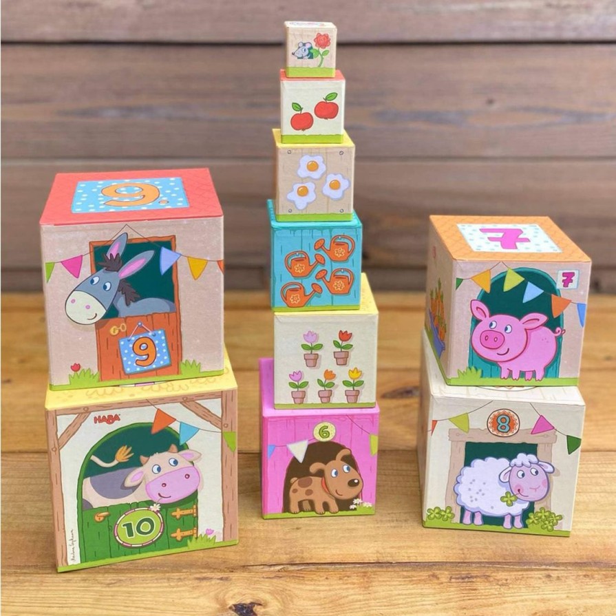 Clearance HABA On The Farm Cardboard Stacking & Nesting Cubes